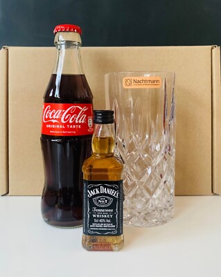 JACK DANIELS No.7  Geschenk Set | JD Mini 5cl - 1x Coca Cola - 1x Nachtmann Glas