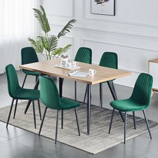 Dining Table Set,Grey White Oak Marble Dining Table with 4 Velvet Dining Chairs