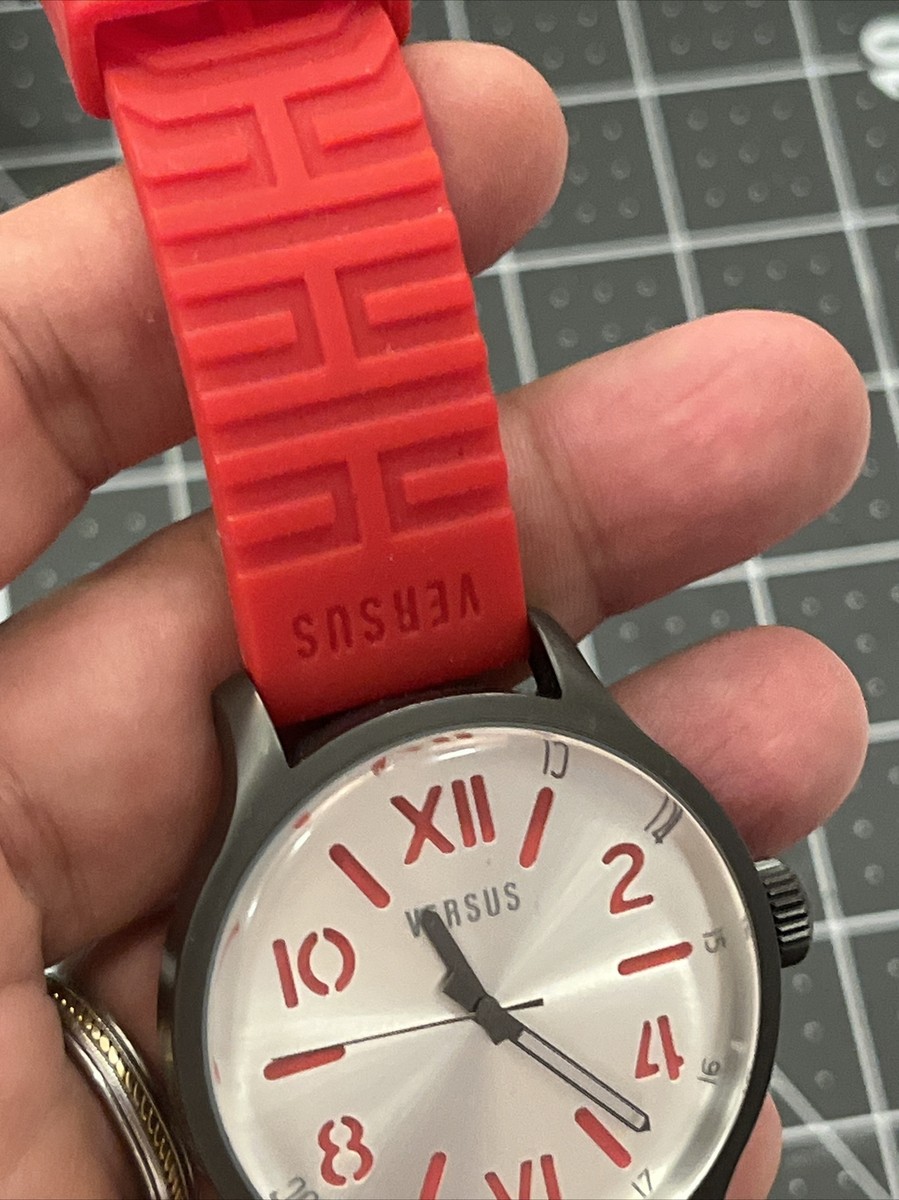 Versus By Versace Watch Unisex City Red Rubber Stainless Case 44mm