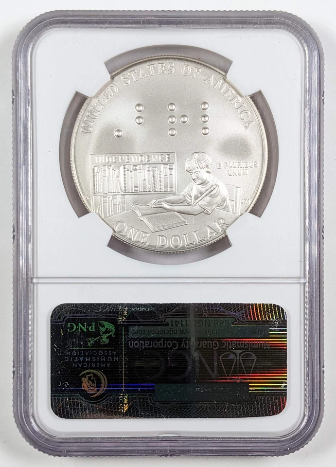2009 P Louis Braille Silver Dollar NGC MS70 - Image 2 of 3