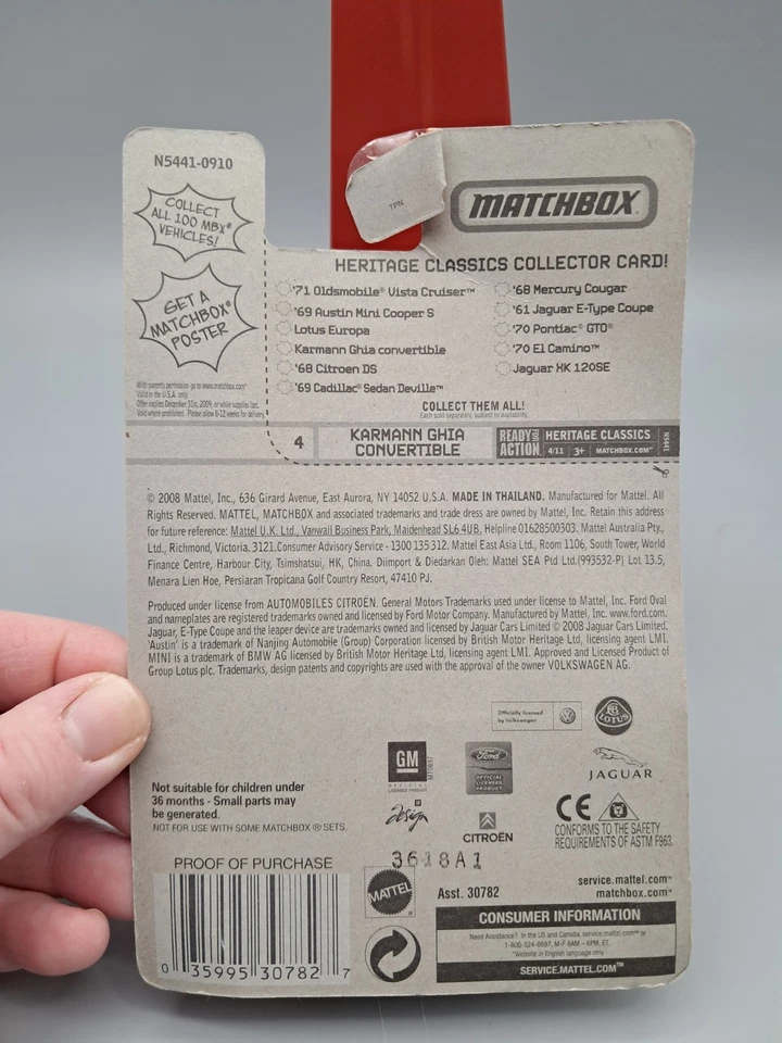Matchbox Heritage Classics KARMANN GHIA CONVERTIBLE Light Blue Die Cast Car - Image 4 of 4