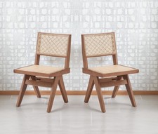 Casual Stylish Rattan Dining Chairs Set of 2 Natural Finish Mid-Century Modern
