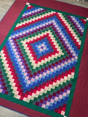 Vintage Handmade Patchwork Quilt Trip Around the World Bright 101  X 87  Border