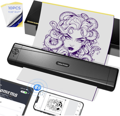 Máquina impresora de tatuajes 2025, inalámbrica Bluetooth con 10 hojas de transf
