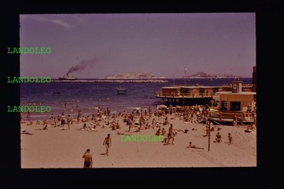 Dia Strandszene Riviera Marseilles? 1960 Schiff Interessant