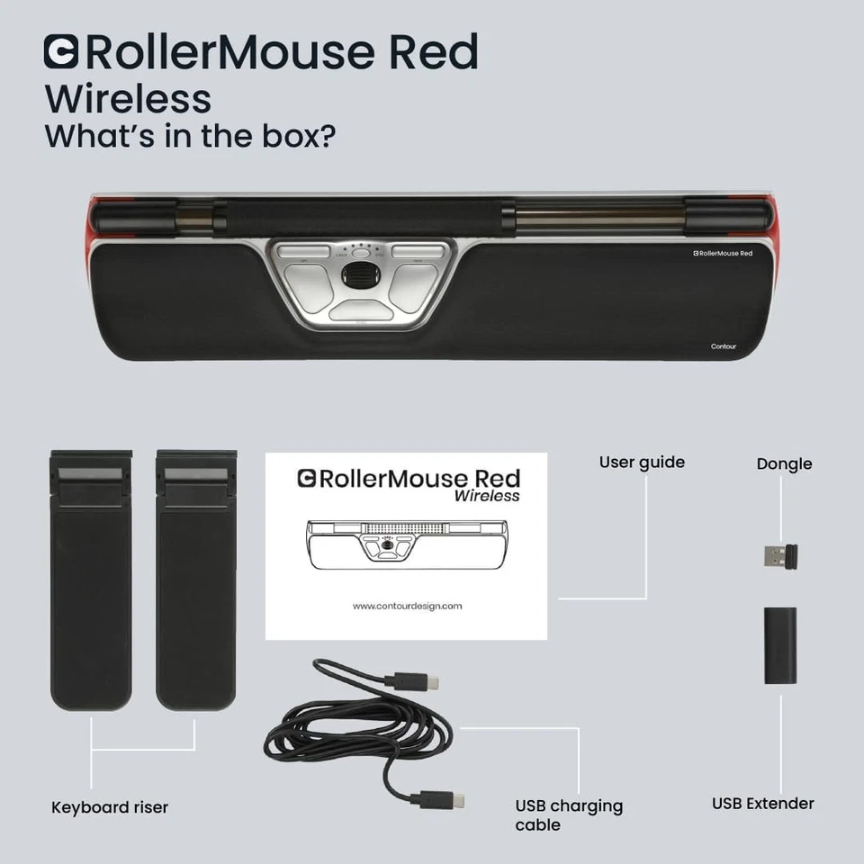 Contour RollerMouse Red, Wireless - ergonomic mouse - wireless- Bluetooth - USB- - Image 4 of 4