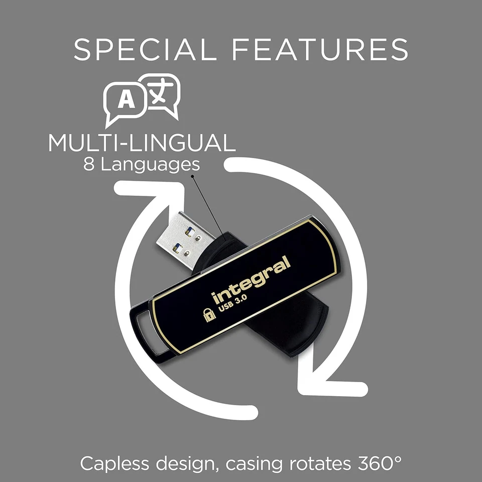 Integral INFD32GB360SEC3.0 360 Secure 32 GB USB 3.0 Flash Drive with 256 Bit Enc - Image 2 of 4