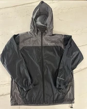Columbia Jacket Mens Large Black Gray Packable Waterproof Hooded Omni-Shield