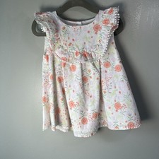 Tommy Bahama White short sleeve Dress w florals and pompom trimmed collar, 24M