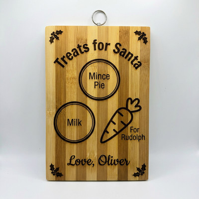 Personalisiertes Heiligabend Leckerli Brett Gravur Bambus Santa Mince Pie Milch