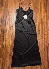 PrettyLittleThing Black Satin Maxi Dress Womens US 10 NWT Spaghetti Strap