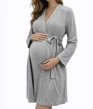 A PEA IN THE POD Maternity Robe L Gray Jersey Rayon Short Soft Comfy Stretchy