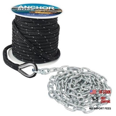 Anchor Rope 100 ft X 1/2 inch Combination Kit,with 1/4'' x 10' Galvanized Steel