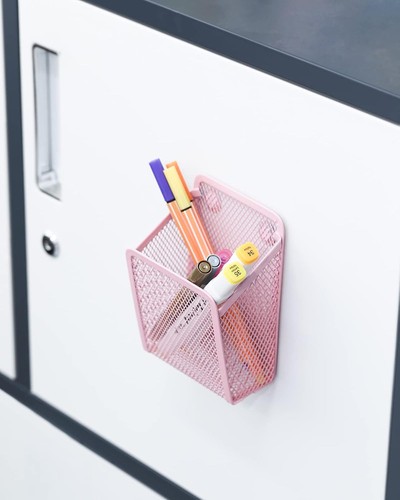 Magnetic Pencil Holder,Mesh Stainless Steel Pen Basket, 1 1 Pack Pink - Picture 7 of 7