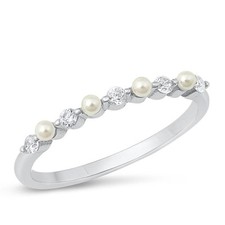 White CZ Freshwater Pearl Promise Ring New .925 Sterling Silver Band Sizes 4-10
