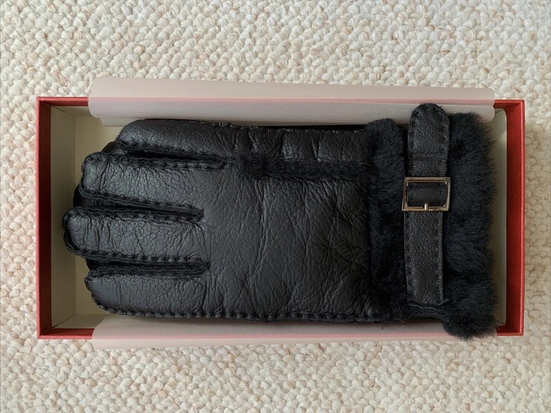Yiseven Gloves Leather Medium Soft Black with Red Gift Box