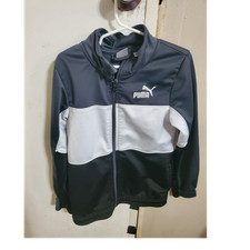 PUMA Boys Track Jacket Colorblock Black White Full Zip Logo, Size 7