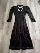 Rare Vtg 90s Fredericks Of Hollywood Black Velvet Duster Dress Victorian 13/14