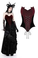 DARK IN LOVE Red Velvet Gothic Side Zipper Steampunk Corset Top Women Vest
