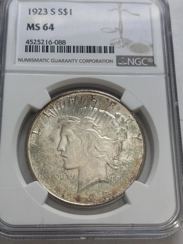 1923-S Peace Dollar NGC MS64 Lovely Russet Vintage Toning!!!