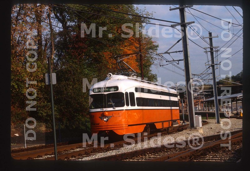 Original Slide Streetcar PATransit Pittsburgh Fresh Paint PCC 1728 Action