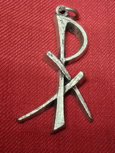 Vintage Chi Rho 1 3/4" Pewter Medal Pendant.  New Never Used 1960s