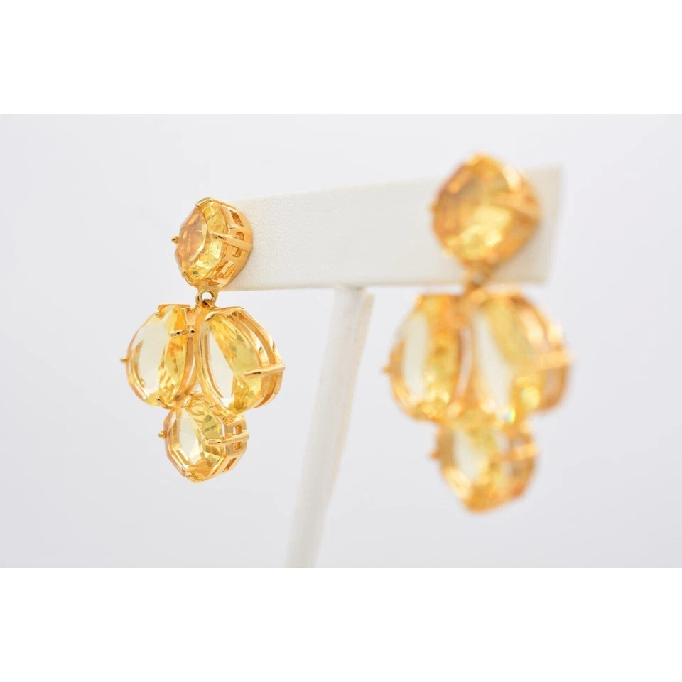 Pendientes de cristal Kate Spade amarillo bisel abierto estrás colgantes firmados BinAA Foto 3 de 4
