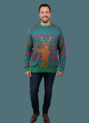Blizzard Bay Muscle Reindeer Knit Ugly Christmas Sweater Men Size Medium