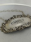 Solid Silver Decanter Label - CLARET - London - 1983 By David Shaw Silverware