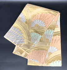 Japanese Kimono Belt Fukuro Obi Gold x Pastel Chrysanthemum Gradient Stained