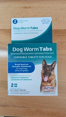 DURVET Chewable WORM TABS  Dog 45+ lbs Broad Spectrum  Dewormer QUAD FREE SHIP