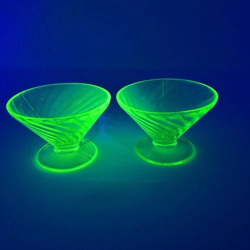 Set of Two Vintage Uranium Green Depression Glass Dessert/Sherbet Dish