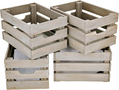 Rustic Gray Wooden Crates Set of 4 - Versatile Storage & Organization Boxes
