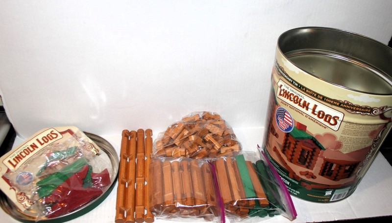 LINCOLN LOGS 100th Anniversary TIN Complete 111 Pieces ORIGINAL Real Wood Logs