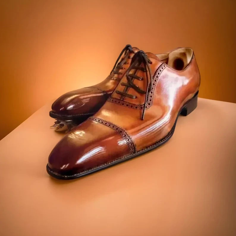 SAOLA Scarpe artigianali italiane Oxford pelle marrone uomo scarpe suola pelle formali