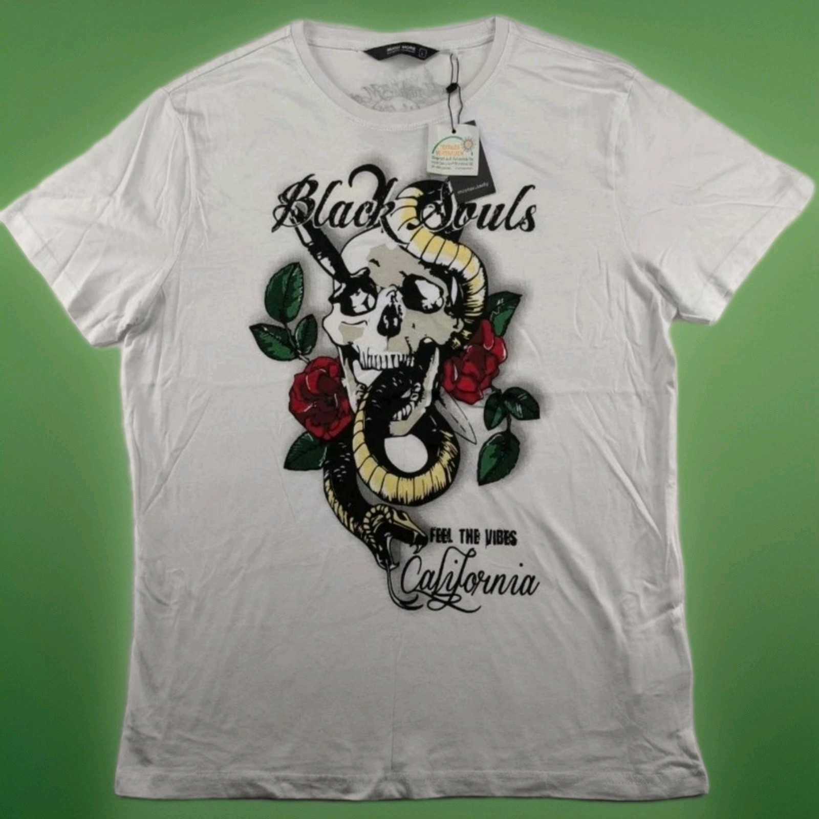 Much More Men's T-Shirt Size L White Black Souls Skull Snake Roses Mister*Lady image 4