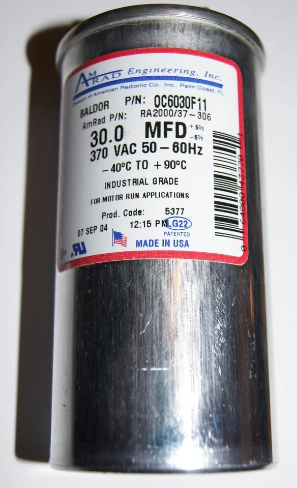 30 MFD 370 VAC 50-60 HZ - промышленного класса двигателя запустить конденсатор - RA2000/37-306 - Изображение 2 из 3