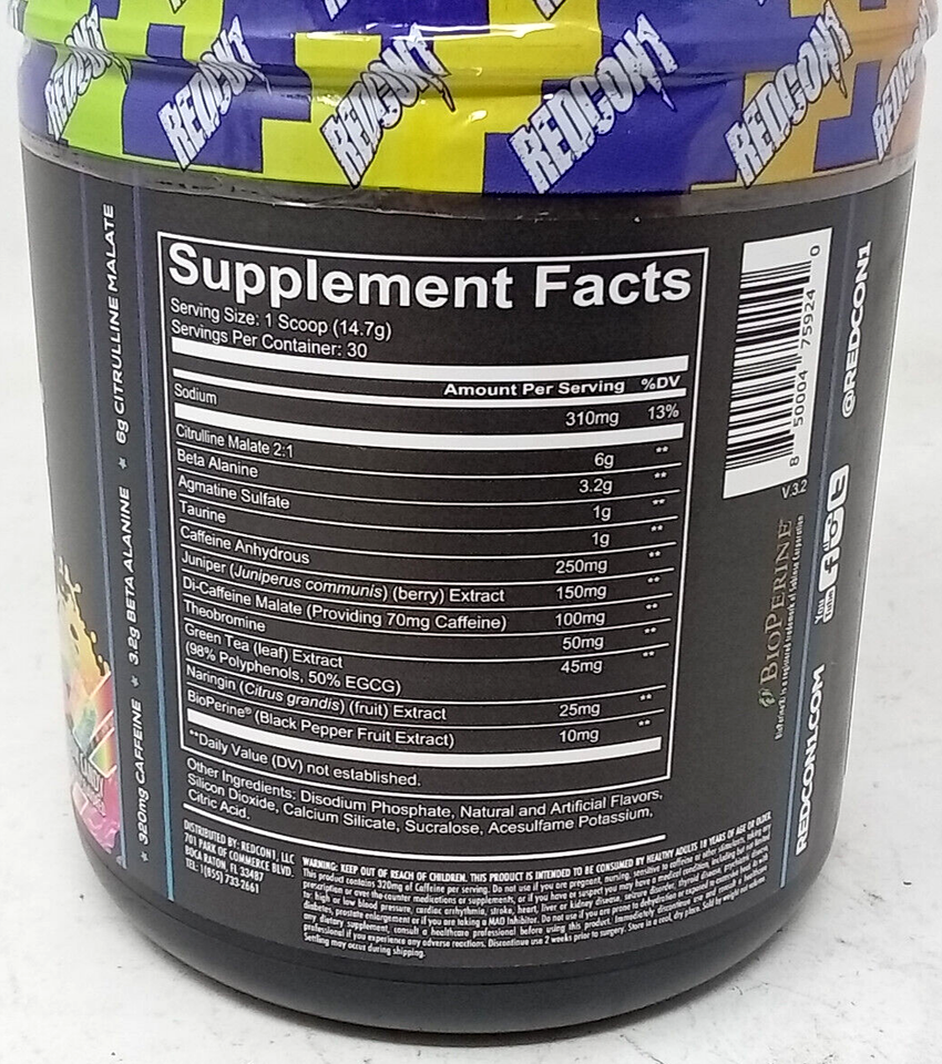 Redcon1 Total War PreWorkout Rainbow Candy 15.56 oz EXP 7/