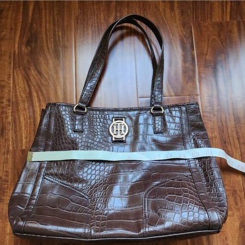 Tommy Hilfiger Brown Faux Leather Reptile Pattern Tote Hand Shoulder Bag - Picture 5 of 13