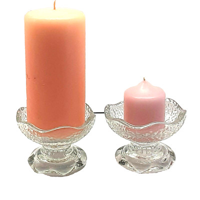 2 Vtg Anchor Hocking Pebble Glass Pedestal Candle Holders Pillar Taper Votive