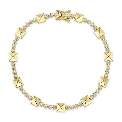 14K Yellow Gold Diamond Pyramid Bracelet Natural 0.57 CT Bezel Set Womens