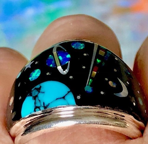 BIG NASA Space Dome celestial Men's Opal ring 10 Space Exploration Sterling T - Picture 9 of 13