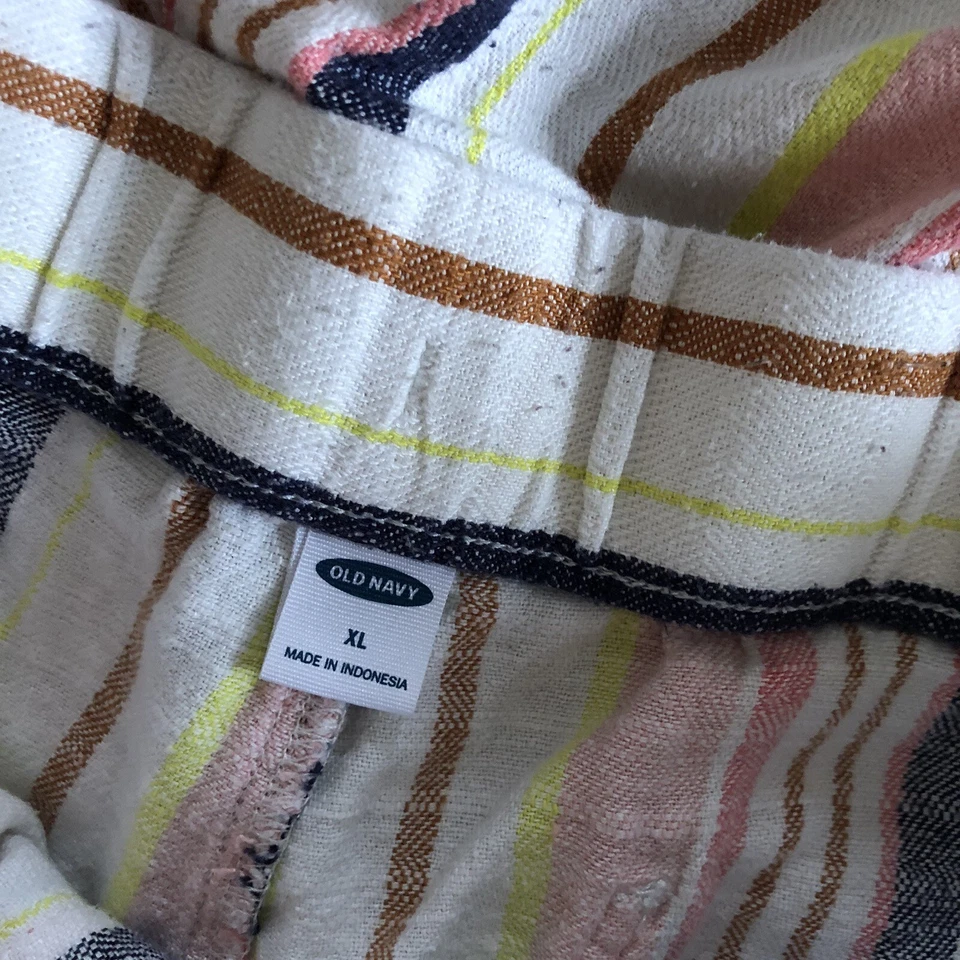 Pantalones Old Azul Marino Marfil Azul Rosa Rayas Mezcla Lino Talla XL A2377 Foto 4 de 4