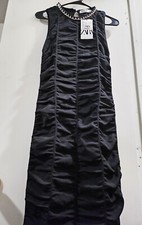 ZARA long ruched knit dress (black, size S, new 100%)