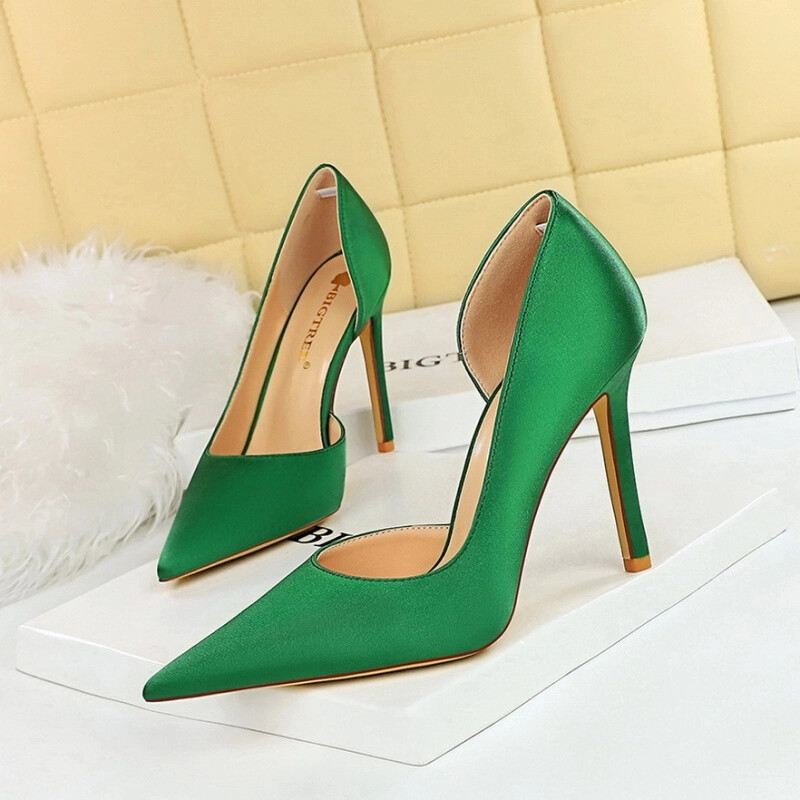 Zapatos de Salón Zapatos Joya Talón 10.5 CM Verde Satén Piel Sintético 74308