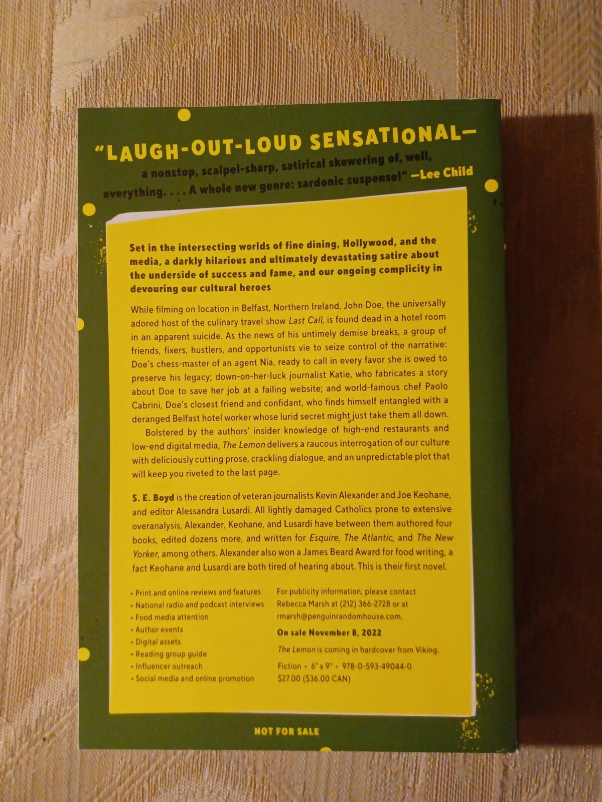 The Lemon By S.E. Boyd ARC Uncorrected Proof 2022 Paperback Novel Fiction Satire