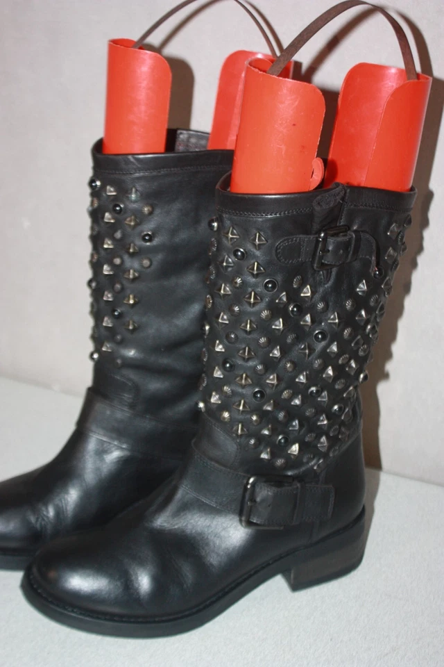 Mi Bottes Bikers Cuir Clouté Noir Doublure cuir T 39 TBE - Photo 3/4