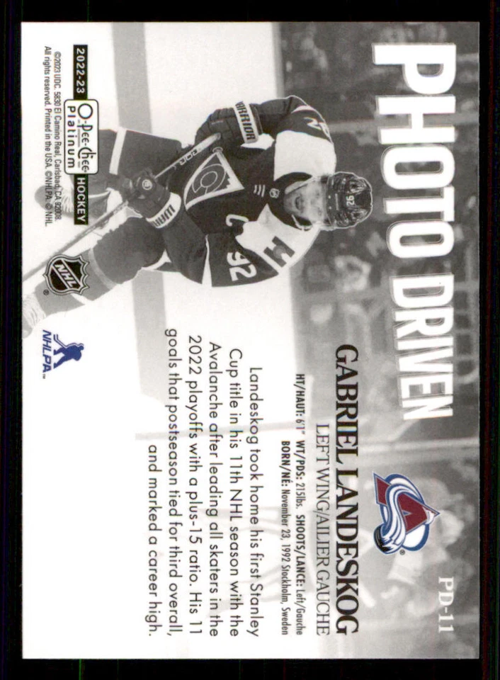 2022-23 O-Pee-Chee Platinum Photo Driven #PD11 Gabriel Landeskog - Image 2 of 2