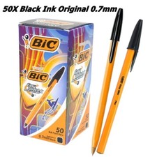 50X BIC Black Ink Pen 0.7mm Original Fine Ballpoint Easy Glide Dry Ink From Thai