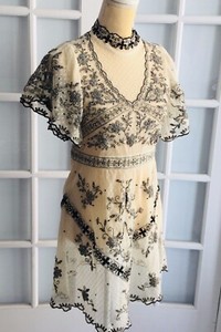zara black and white embroidered dress